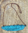 Turquoise BOHO Feather Necklace - 14.5”