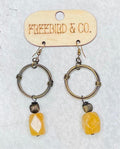 Banjara Antiqued Ring Earrings with Yellow Aventurine Stone
