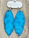 Feather Leather Earring - Teal
