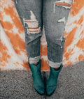 High Rise Distressed Girlfriend Skinny Jeans